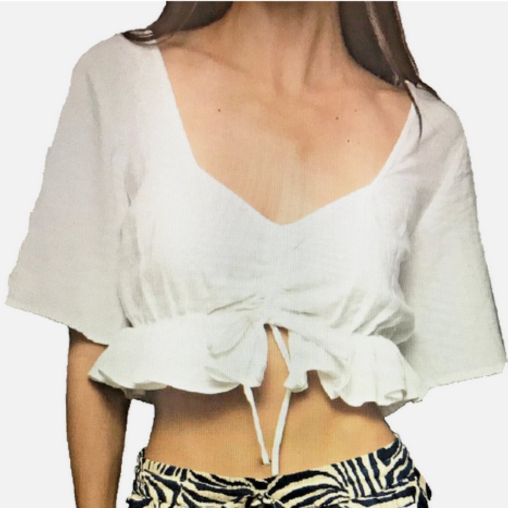 Nwt SACRED THREADS whited hippy boho rayon drawstring cropped TOP M/L